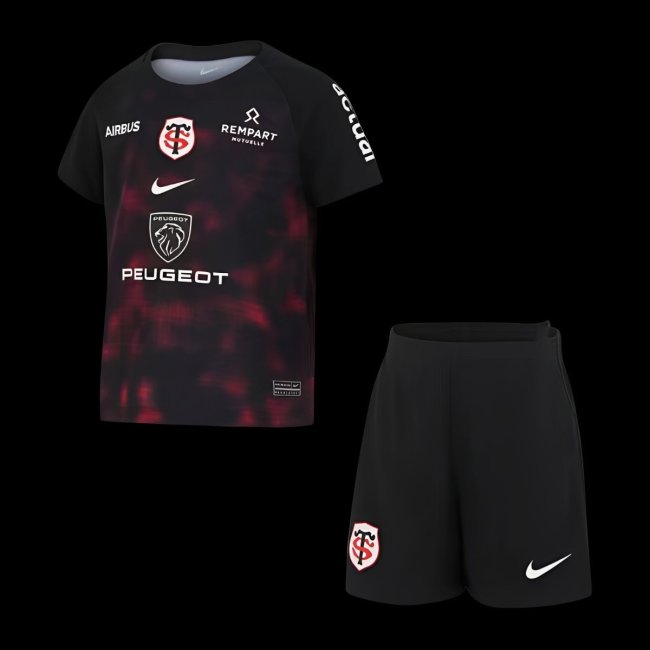 24/25 Kids Stade Toulousain Black with Red Pixel Pattern Home Jersey Kit