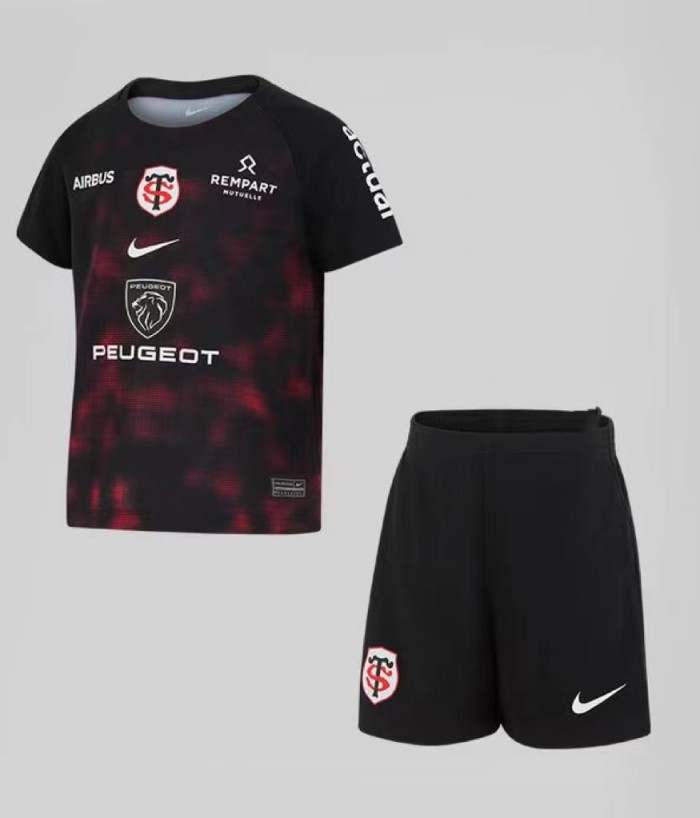 24/25 Kids Stade Toulousain Black with Red Pixel Pattern Home Jersey Kit