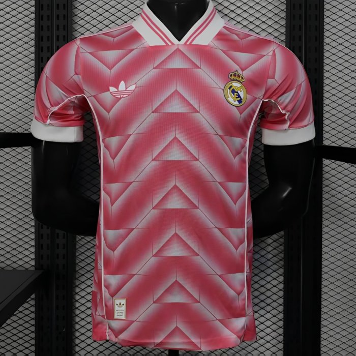 Retro Player Version  1988/89 Real Madrid Third Pink with Geometric Chevron Pattern Jersey