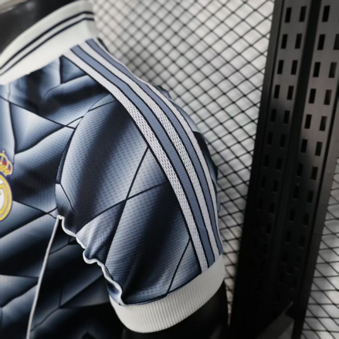 Retro Player Version  1988/89 Real Madrid Third Navy Blue with 3D Geometric Chevron Pattern Jersey