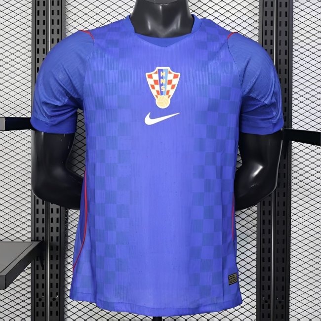 Player Version 2026 Croatia Away Blue with Subtle Checkerboard Pattern Jersey