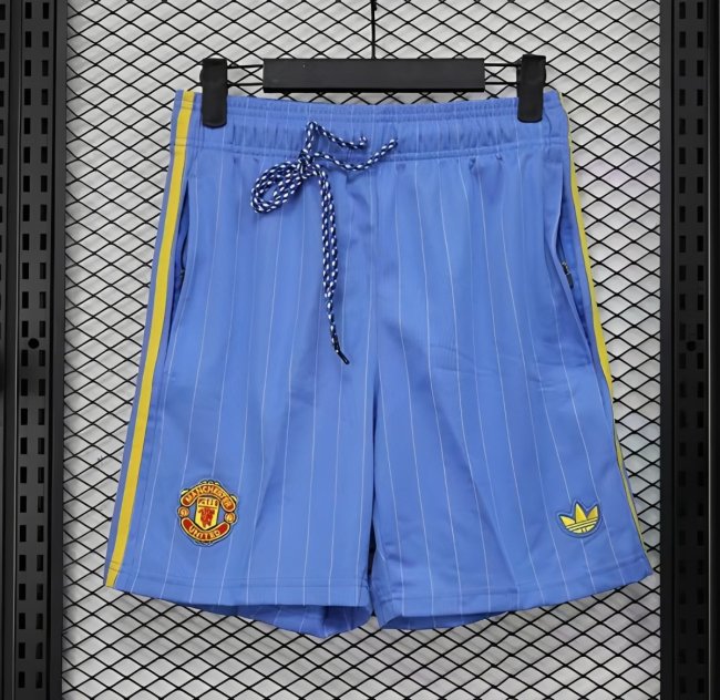 Retro Player Version 1990/91 Manchester United Third Sky Blue with Pinstripe Pattern Shorts
