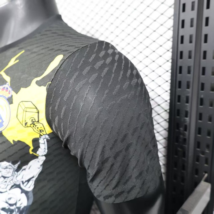 Player Version 25/26 Real Madrid Special Edition Black with Comic Superhero and Golden Lightning Pattern Jersey