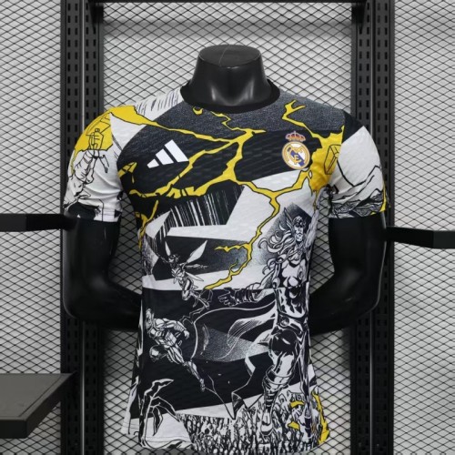 Player Version 25/26 Real Madrid Special Edition Black with Comic Superhero and Golden Lightning Pattern Jersey