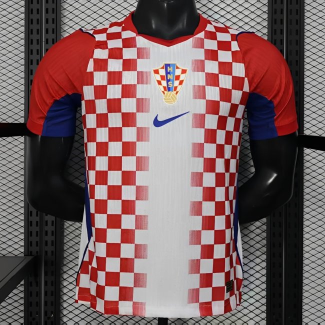 Player Version 2026 Croatia Home Red and White with Checkerboard Pattern Jersey