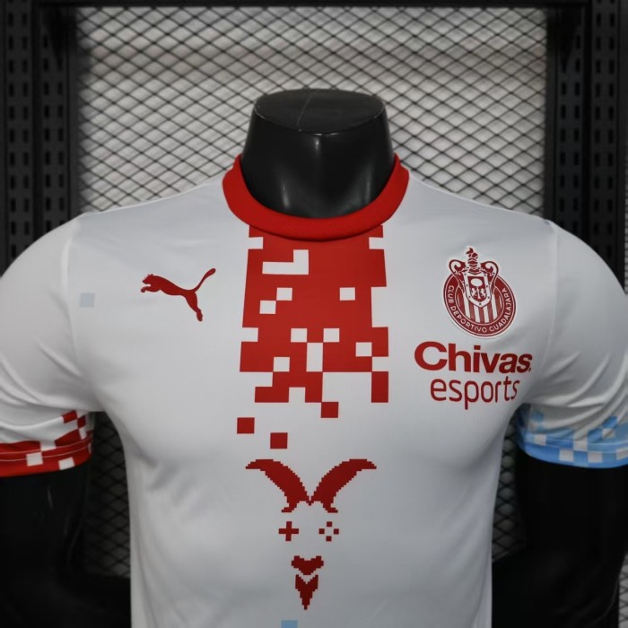 Player Version 25/26 Chivas Guadalajara Esports Third White with Pixel Art Pattern Jersey