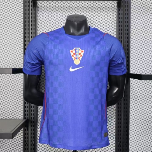Player Version 2026 Croatia Away Blue with Subtle Checkerboard Pattern Jersey