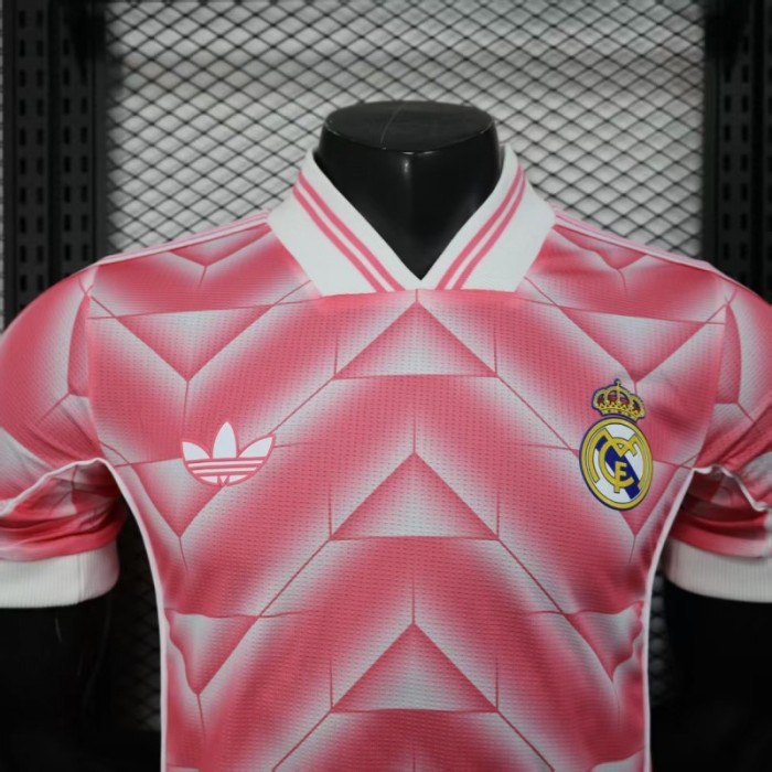 Retro Player Version  1988/89 Real Madrid Third Pink with Geometric Chevron Pattern Jersey