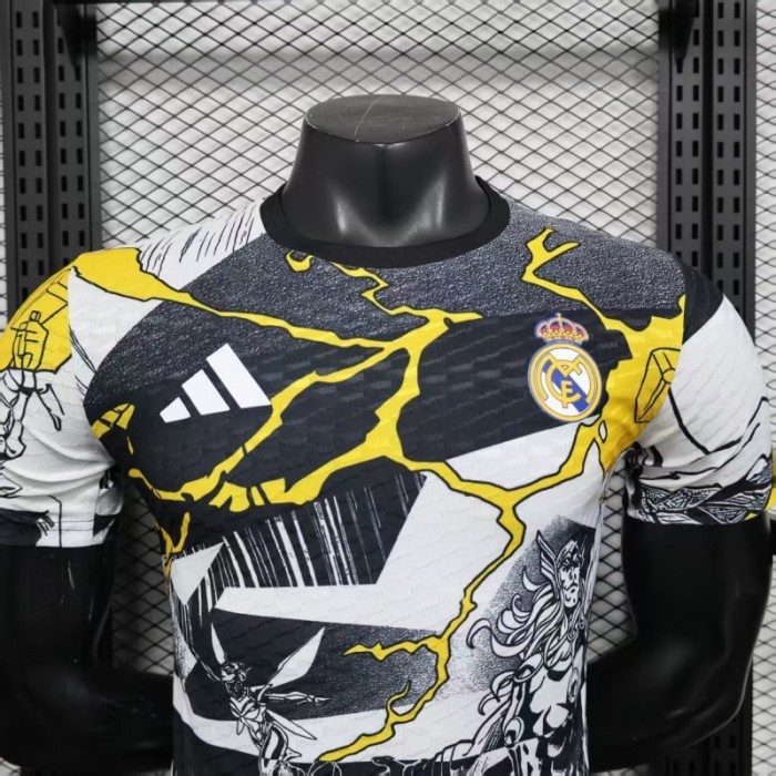 Player Version 25/26 Real Madrid Special Edition Black with Comic Superhero and Golden Lightning Pattern Jersey