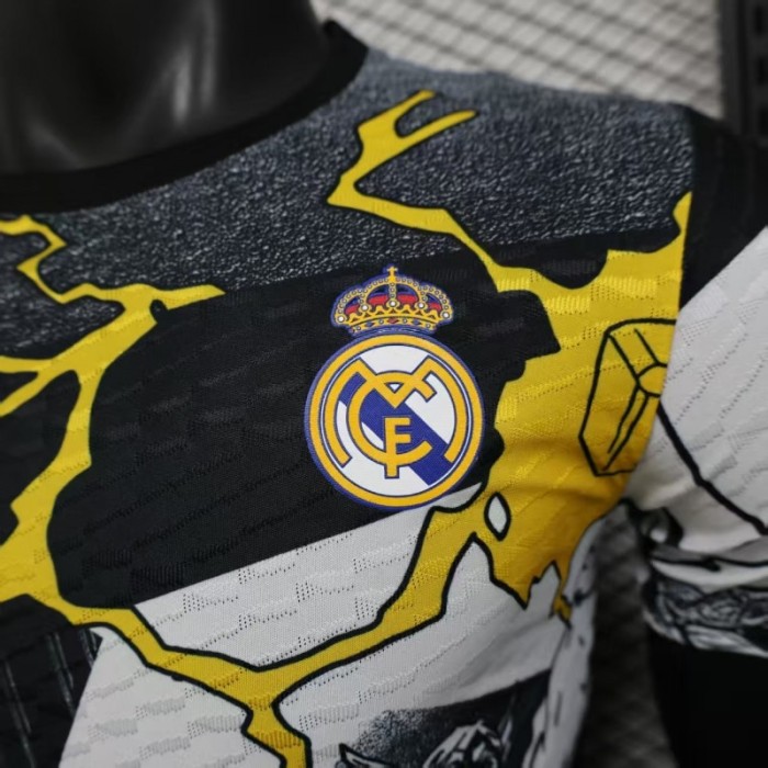 Player Version 25/26 Real Madrid Special Edition Black with Comic Superhero and Golden Lightning Pattern Jersey