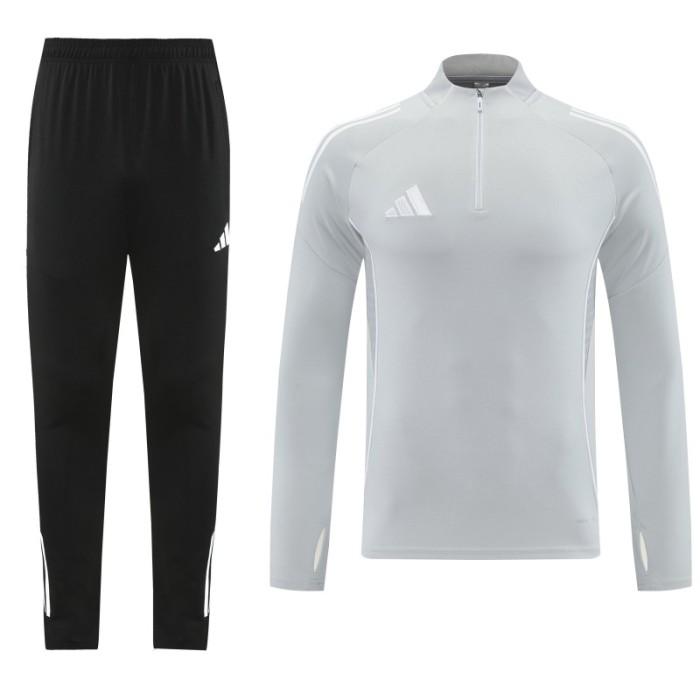 25/26  Adidas Light Grey Full zipper Jacket Tracksuit+ long pants