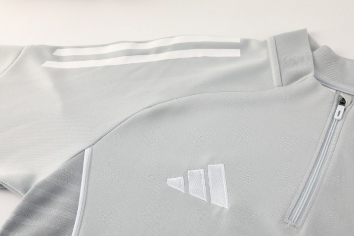 25/26  Adidas Light Grey Full zipper Jacket Tracksuit+ long pants