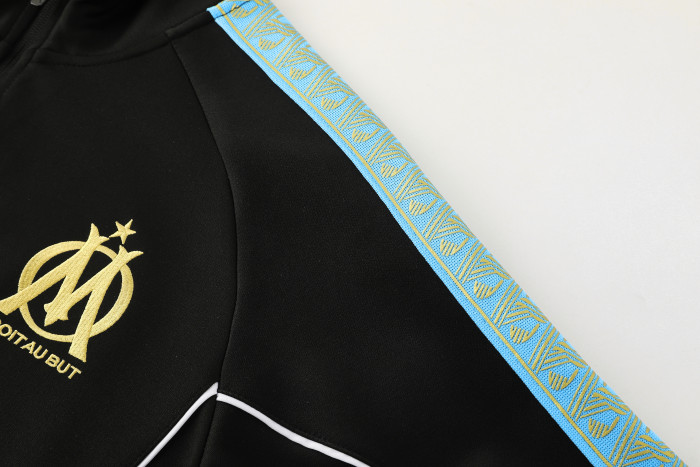 25/26 Olympique Marseille Black Full zipper Jacket Tracksuit+ long pants