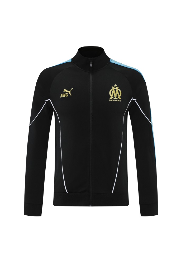 25/26 Olympique Marseille Black Full zipper Jacket Tracksuit+ long pants