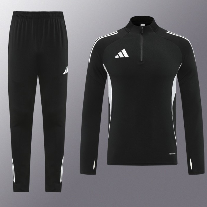 25/26  Adidas Black Full zipper Jacket Tracksuit+ long pants