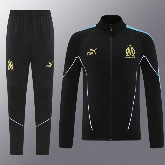 25/26 Olympique Marseille Black Full zipper Jacket Tracksuit+ long pants