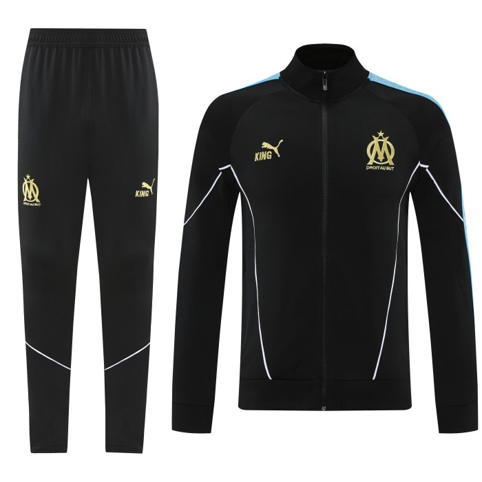25/26 Olympique Marseille Black Full zipper Jacket Tracksuit+ long pants