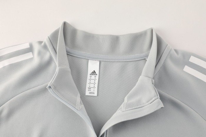 25/26  Adidas Light Grey Full zipper Jacket Tracksuit+ long pants