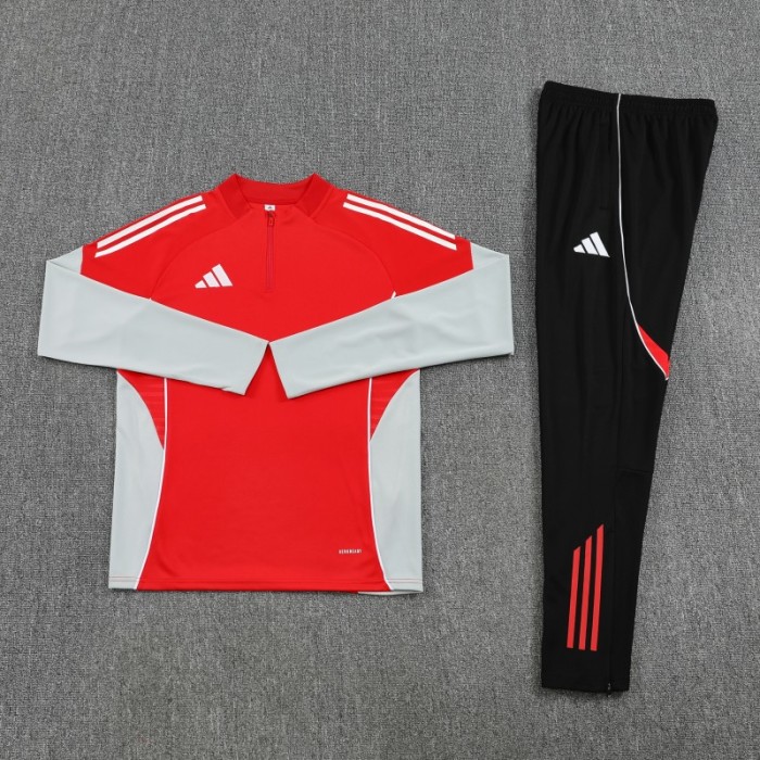 25/26  Adidas Red/White Full zipper Jacket Tracksuit+ long pants