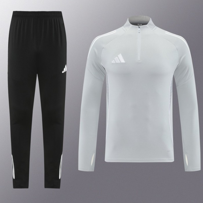 25/26  Adidas Light Grey Full zipper Jacket Tracksuit+ long pants