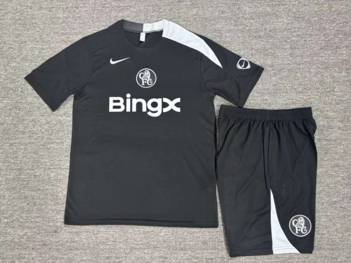 25/26 Kids Chelsea Black T90 Short Sleeve+Soccer Shorts
