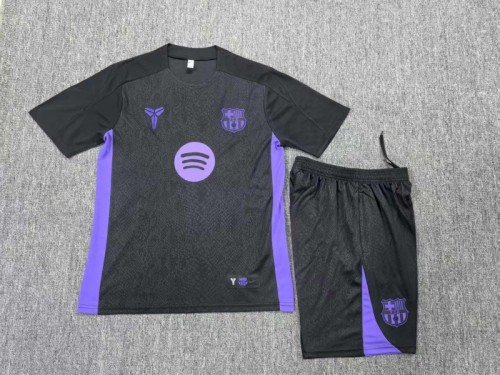 25/26 Kids Barcelona Black Joint Edition Short Sleeve+Soccer Shorts