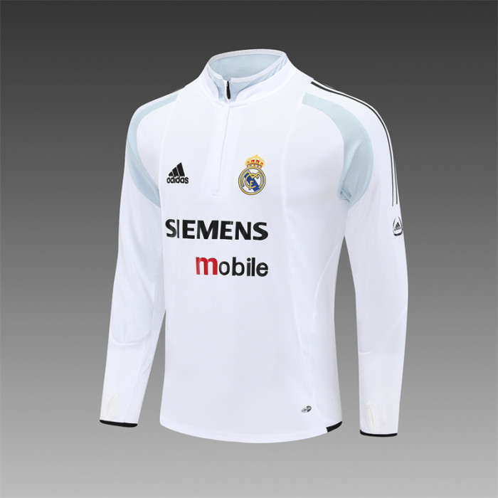 Retro 04/05 Real Madrid White Half Zipper Jacket
