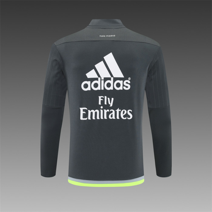 Retro 15/16 Real Madrid Dark Grey Half Zipper Jacket