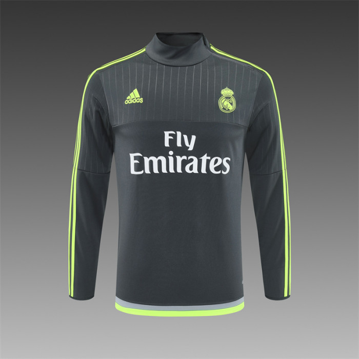 Retro 15/16 Real Madrid Dark Grey Half Zipper Jacket