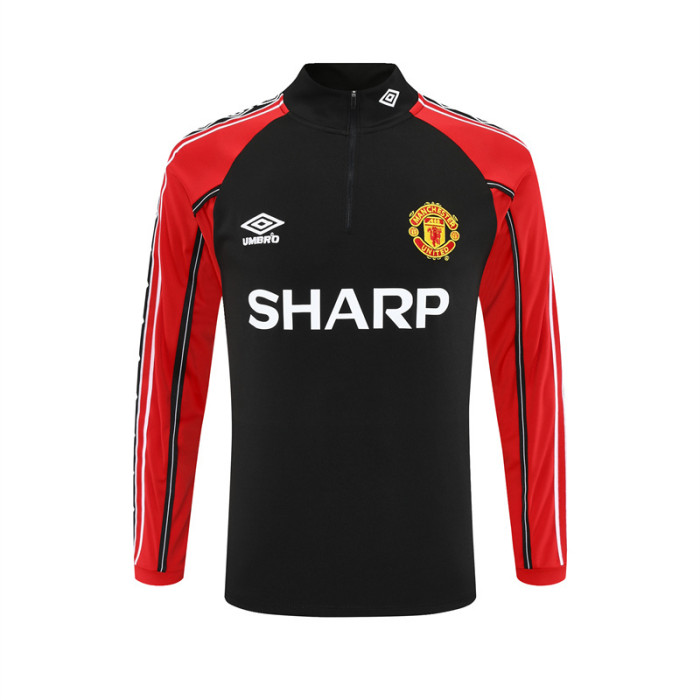 Retro 98/99 Manchester United Black Half Zipper Jacket