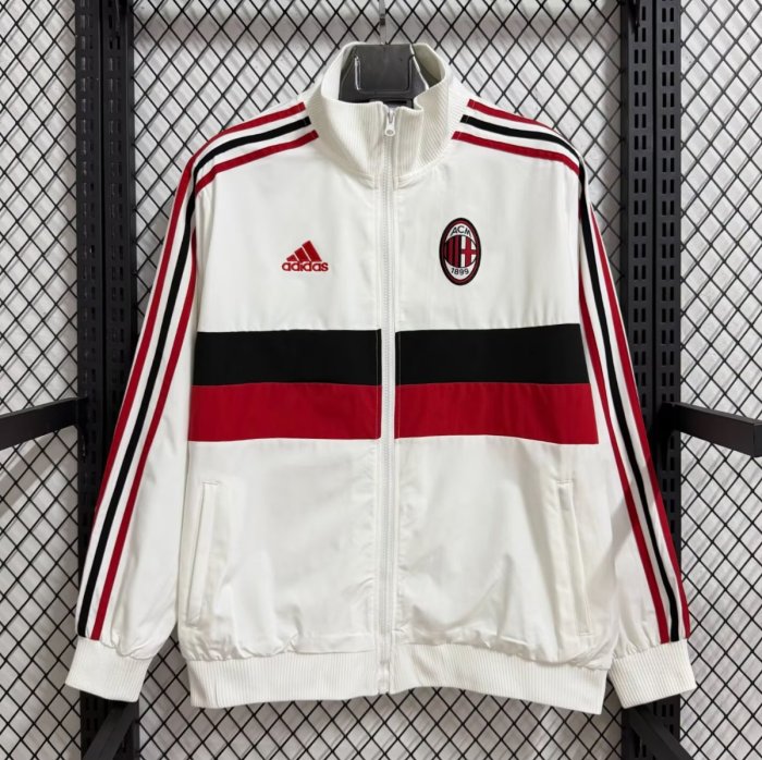 25/26 AC Milan White Red Black  Striped Full Zipper Windbreaker