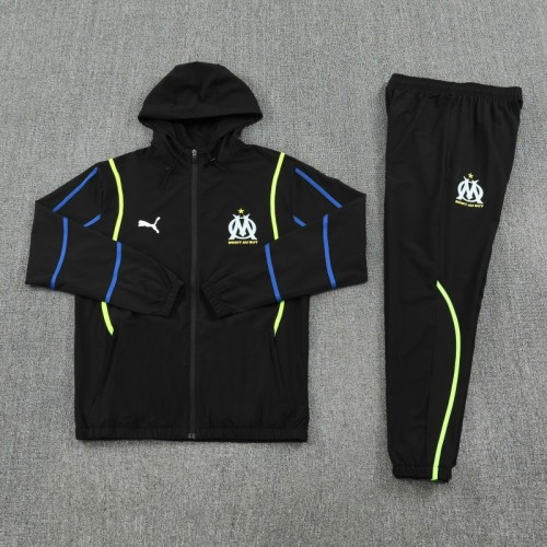 25/26 Olympique Marseille Black Full zipper Jacket Tracksuit+ long pants