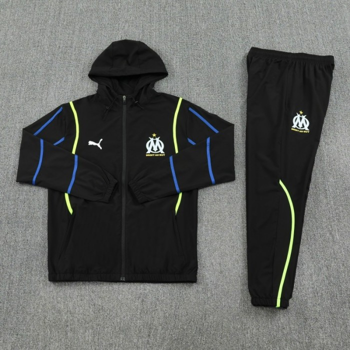 25/26 Olympique Marseille Black Full zipper Jacket Tracksuit+ long pants