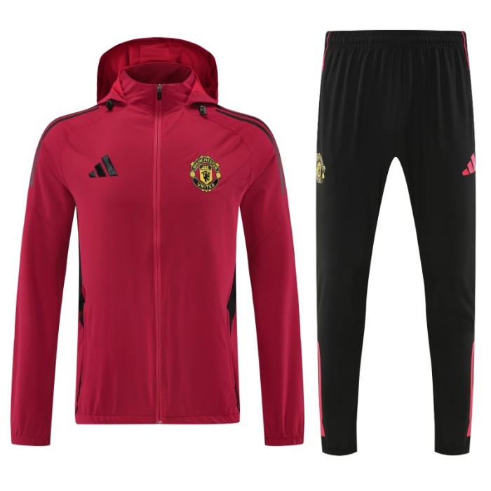 25/26 Manchester United Red Full zipper Jacket Tracksuit+ long pants