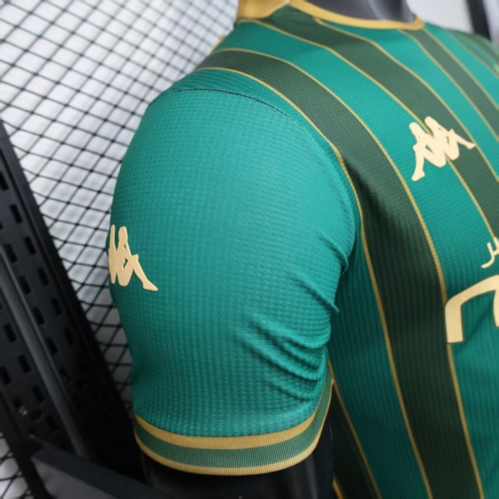 25/26 Player Version  JS Kabylie Home Green Yellow Vertical Stripes Jersey