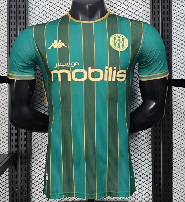 25/26 Player Version  JS Kabylie Home Green Yellow Vertical Stripes Jersey