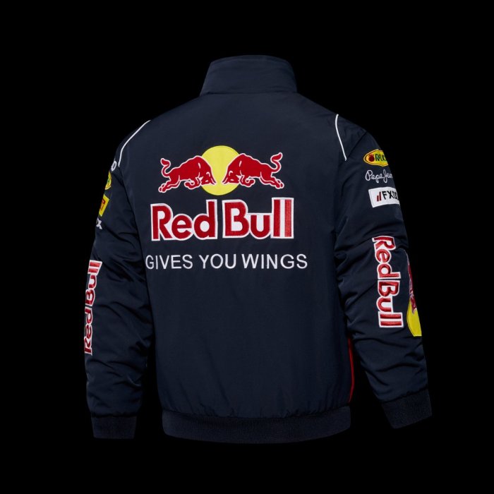 2026 Red Bull Infiniti F1 Racing Team Navy Blue Jacket with Multi-Sponsor Logos and Blue Accents
