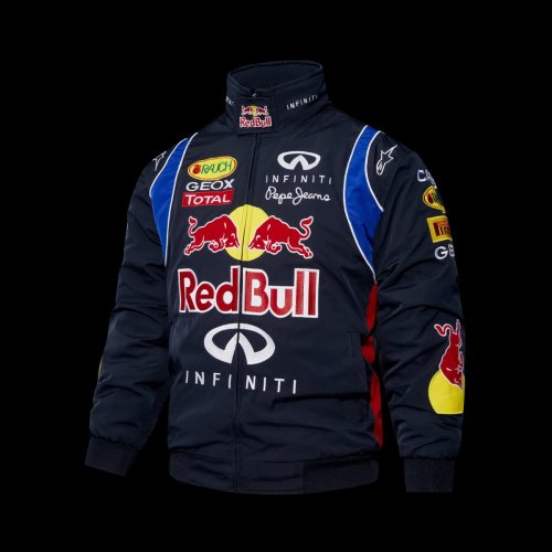 2026 Red Bull Infiniti F1 Racing Team Navy Blue Jacket with Multi-Sponsor Logos and Blue Accents