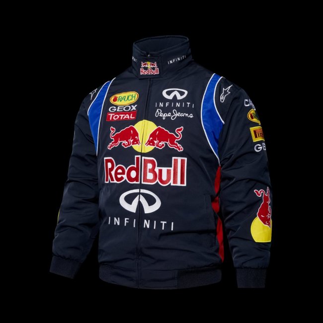 2026 Red Bull Infiniti F1 Racing Team Navy Blue Jacket with Multi-Sponsor Logos and Blue Accents