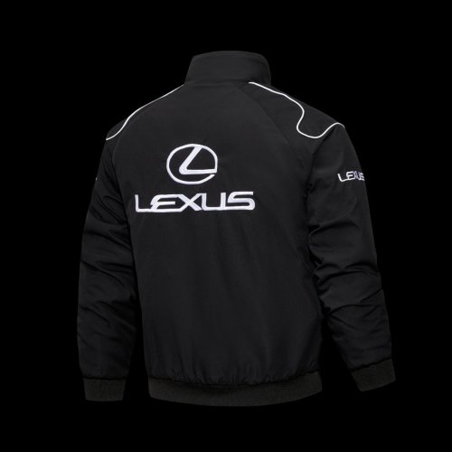 2026 F1 Lexus Black Racing Jacket with White Logo Embroidery and Piping Details