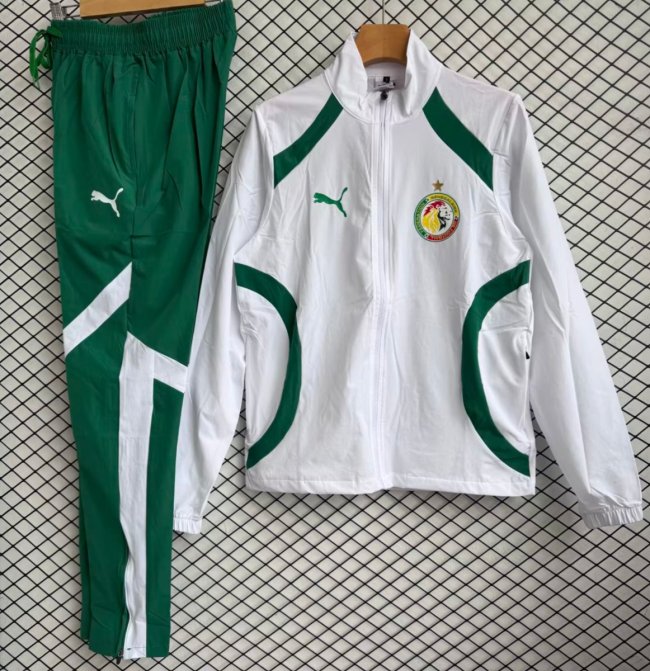 25/26 Senegal National Team White with Green Full zipper Jacket Tracksuit+ long pants