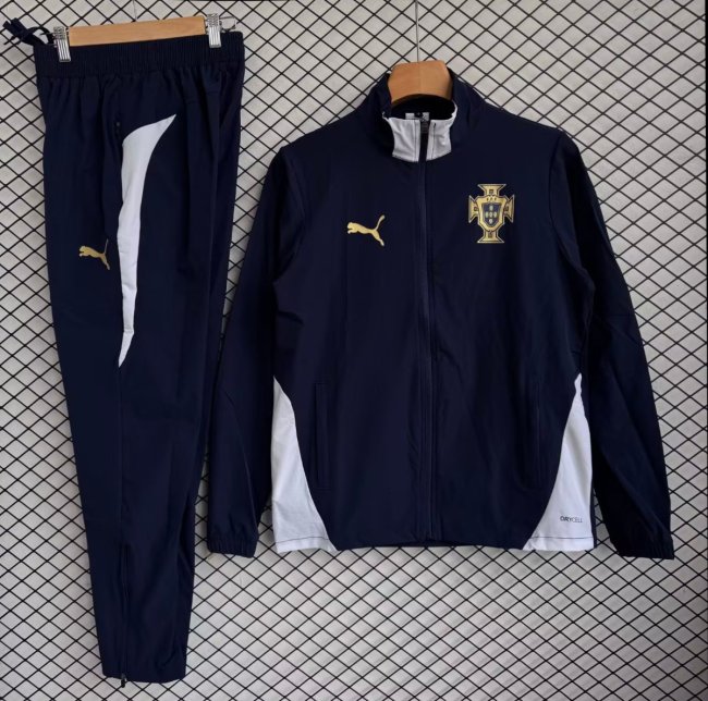 25/26 Portugal National Team Navy with White Full zipper Jacket Tracksuit+ long pants