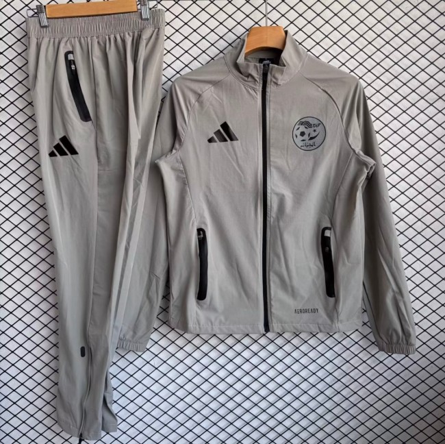 25/26 Algeria National Team Grey with Black Full zipper Jacket Tracksuit+ long pants