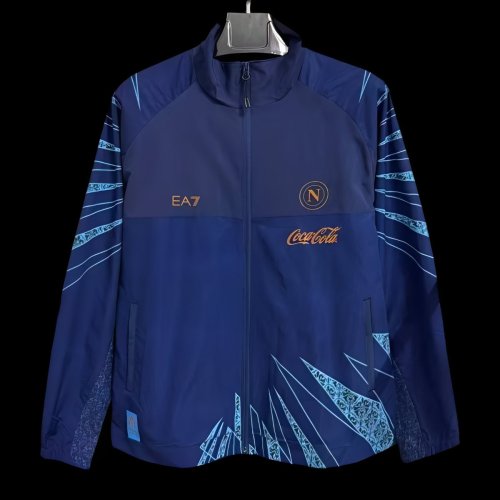 25/26 SSC Napoli Navy Blue with Geometric Pattern Full Zipper Windbreaker Jacket