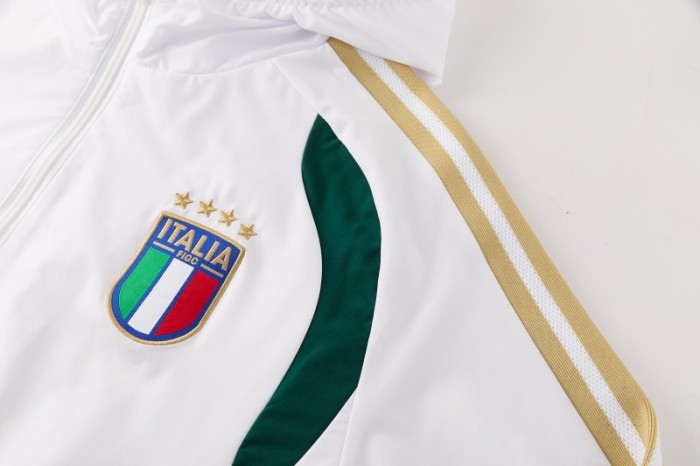 2026 Italy White Hoodie Full Zipper Windbreaker + Long Pants