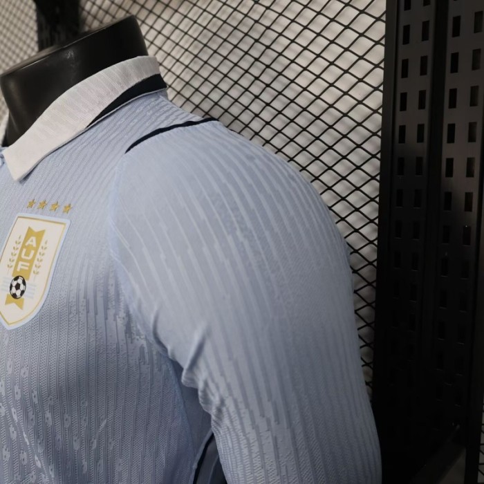 2026 Player Version Uruguay Light Blue with White Collar Long Sleeve Jersey