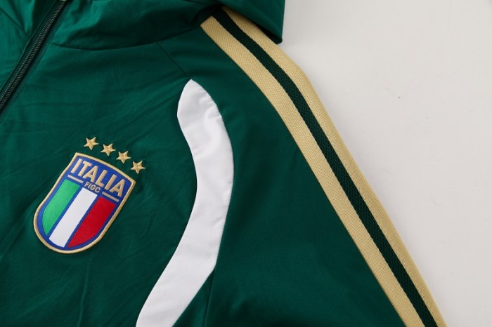 2026 Italy Green Hoodie Full Zipper Windbreaker + Long Pants