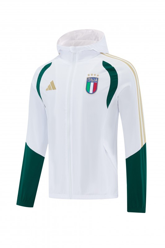 2026 Italy White Hoodie Full Zipper Windbreaker + Long Pants