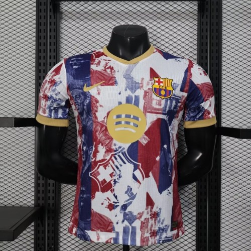 25/26 Player Version Barcelona White with Red Blue Abstract Art Jersey