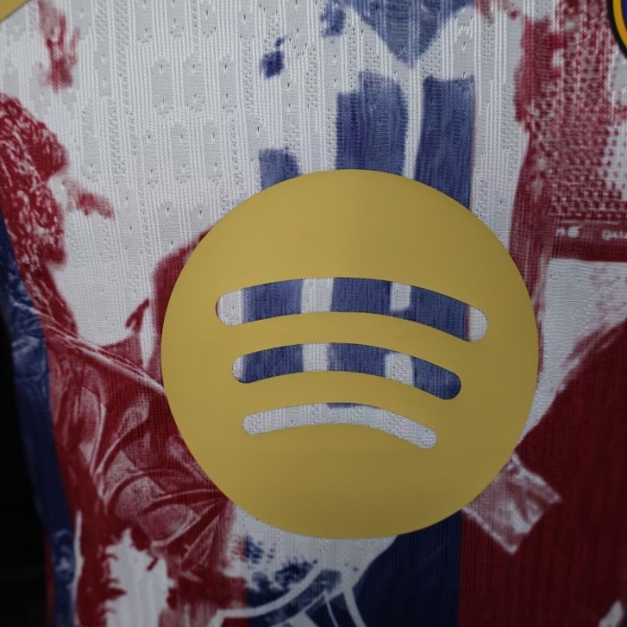 25/26 Player Version Barcelona White with Red Blue Abstract Art Jersey